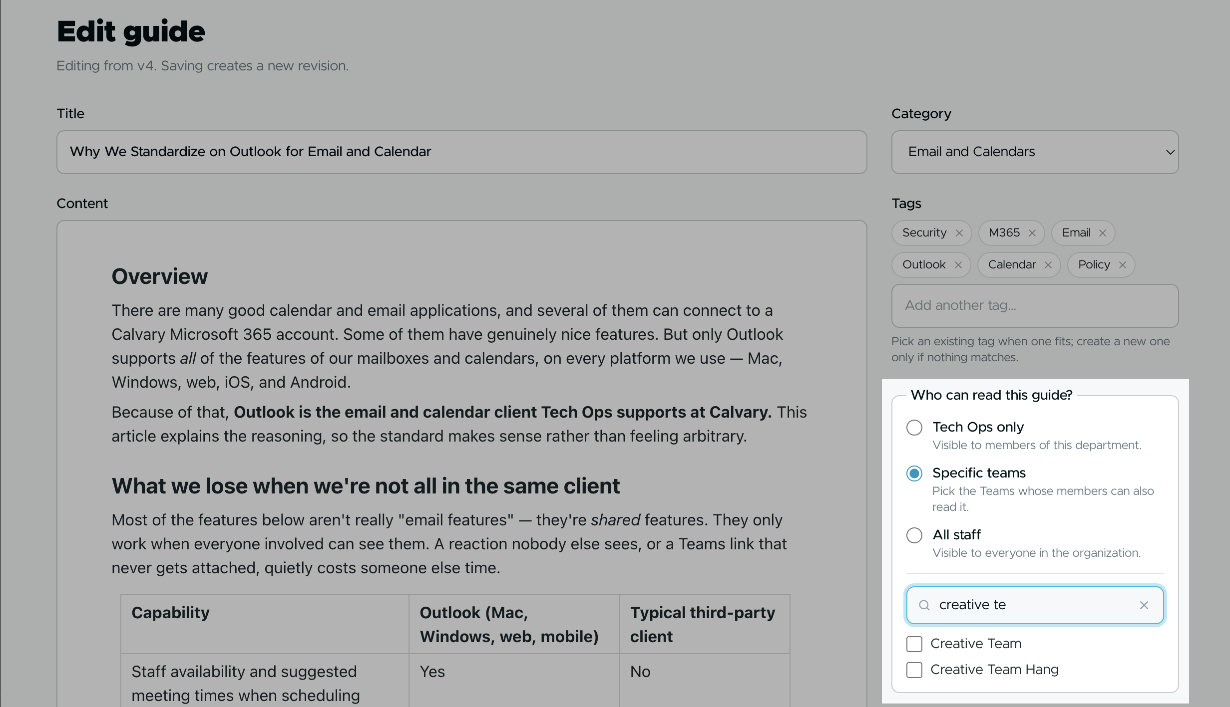 Edit guide with the “Who can read this guide?” panel highlighted